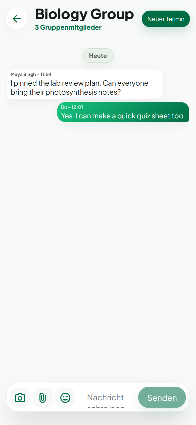 Aktueller StudyConnect Gruppenchat