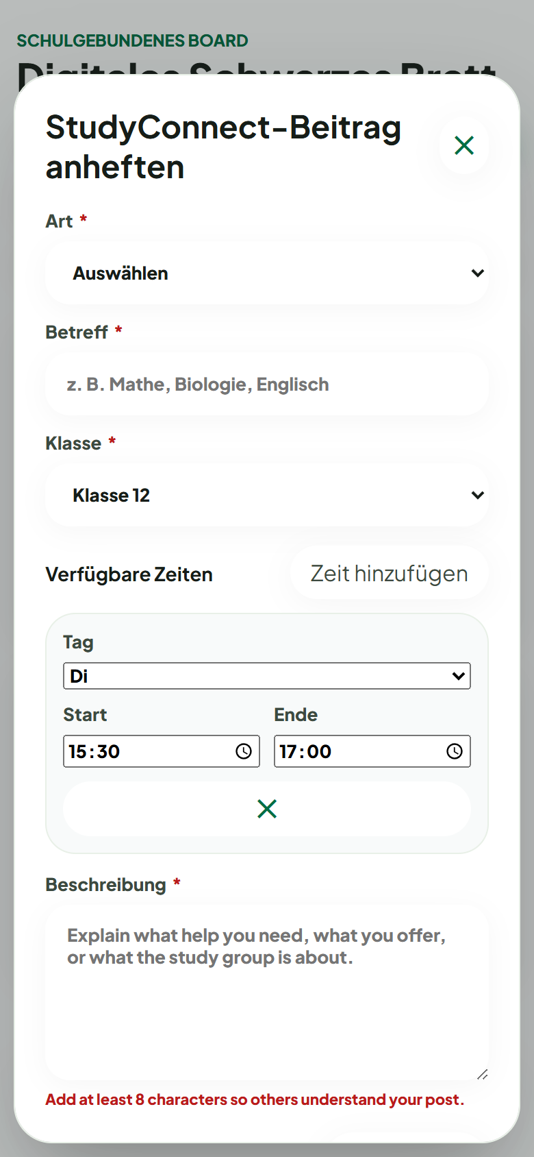 StudyConnect: Angebot erstellen